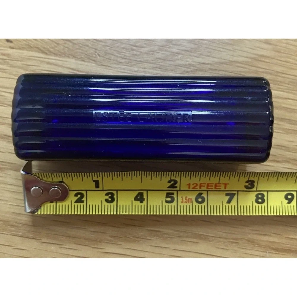 Vintage Estee Lauder Cobalt Blue Full Lipstick Case Mirror Iconic Ribbed‎ Sleek